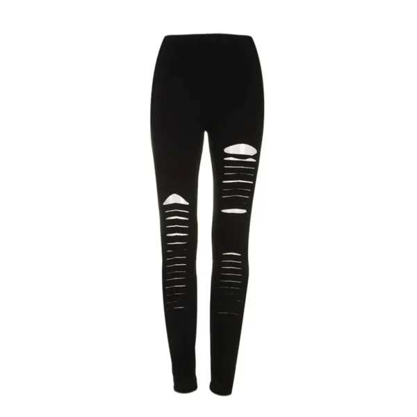 Black Punk Ripped Torn Slashed Cut Striped Leggings Pants Gothic Club Asymmetric Hole Elastic Skinny Pencil Pants For Women Girl – Image 4