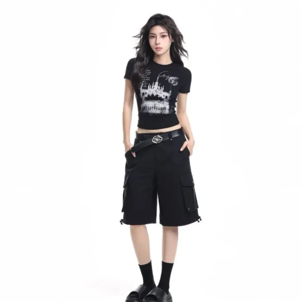 Gothic T-shirts Women Vintage Punk Y2k Crop Tops Punk Skull Black Hot Girl Tshirt Short Sleeve Fashion Street Tees Sxey Vintage – Image 5