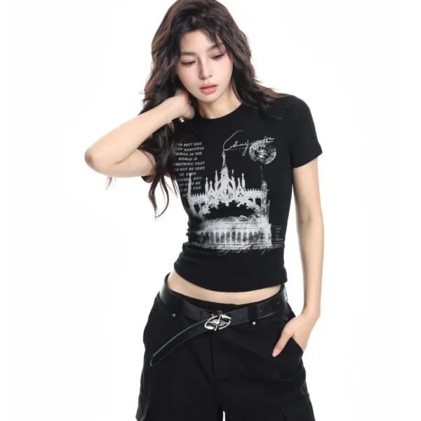 Gothic T-shirts Women Vintage Punk Y2k Crop Tops Punk Skull Black Hot Girl Tshirt Short Sleeve Fashion Street Tees Sxey Vintage – Image 2