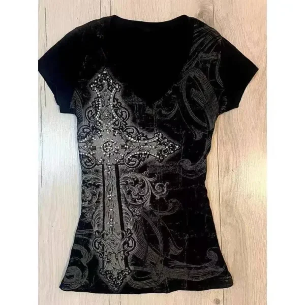 Vintage Clothes Women Print Sexy Punk Streetwear Slim Femme Tees Shirt Gothic Casual Grunge T Shirts 2000s Emo Y2k Crop Top – Image 3
