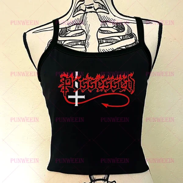 Daemon Dark Gothic Y2k 90s Vintage Harajuku Sleeveless Cute Sexy top metal Graphic emo girl Punk sweetheart Streetwear Tank Top – Image 2