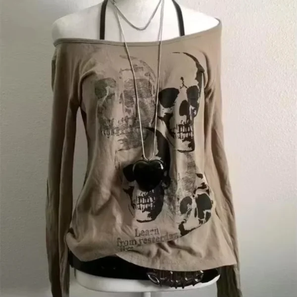 Vintage Clothes Women Print Sexy Punk Streetwear Slim Femme Tees Shirt Gothic Casual Grunge T Shirts 2000s Emo Y2k Crop Top – Image 2