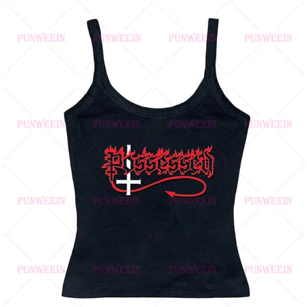 Daemon Dark Gothic Y2k 90s Vintage Harajuku Sleeveless Cute Sexy top metal Graphic emo girl Punk sweetheart Streetwear Tank Top – Image 3