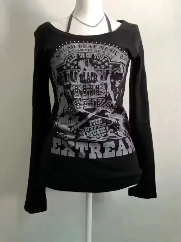 Vintage Clothes Women Print Sexy Punk Streetwear Slim Femme Tees Shirt Gothic Casual Grunge T Shirts 2000s Emo Y2k Crop Top – Image 4