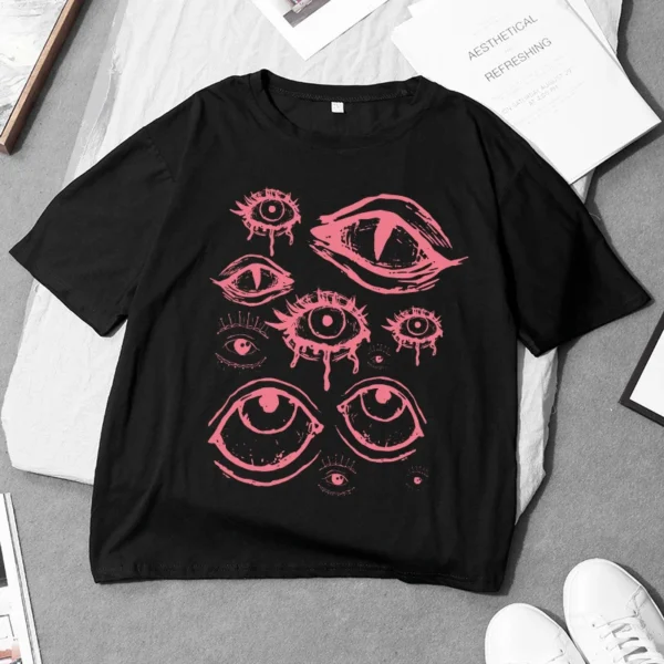 Women's Gothic Harajuku T-Shirt Funny Creative Eye Graphic Printed Short Sleeve Top Casual Girl Aesthetic Fashion Streetwear Y2K