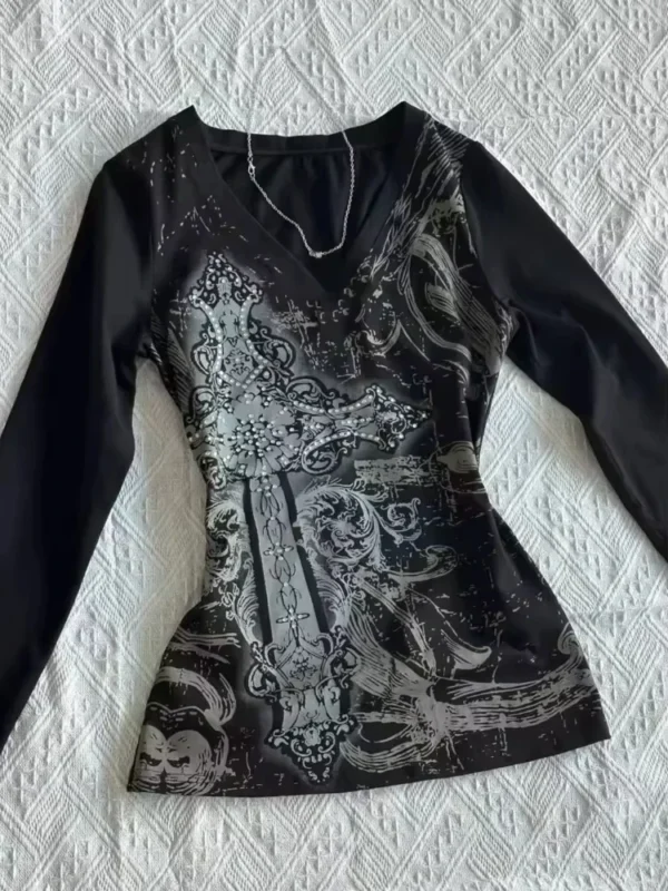 Vintage Clothes Women Print Sexy Punk Streetwear Slim Femme Tees Shirt Gothic Casual Grunge T Shirts 2000s Emo Y2k Crop Top