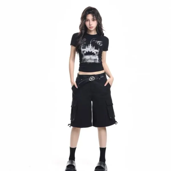 Gothic T-shirts Women Vintage Punk Y2k Crop Tops Punk Skull Black Hot Girl Tshirt Short Sleeve Fashion Street Tees Sxey Vintage – Image 6