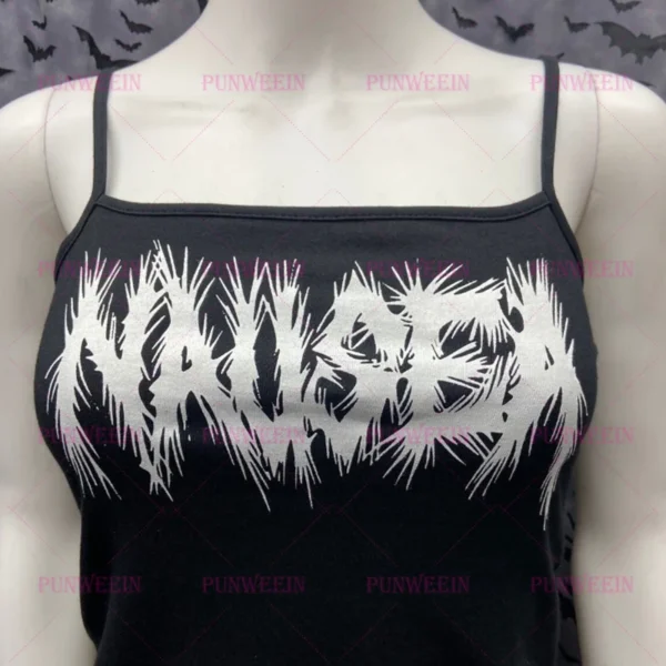 Nausea Vintage Y2k 90s Harajuku Tank Top Chic metal Gothic Graphic emo girl sweetheart Punk Sleeveless Streetwear Sexy slim top – Image 4