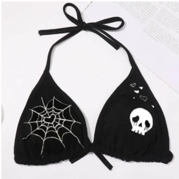Y2K Millennium Punk Subculture Women's Sexy Bikini Set Summer American Retro Gothic Strap Hanging Neck Swimsuit Bra emo